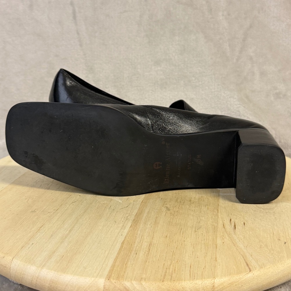 Etienne Aigner Status Black Leather Square Toe Block Heel Loafer Pumps Women 10M - Picture 13 of 16